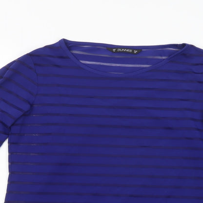 Dunnes Stores Womens Blue Striped Polyester Basic Blouse Size 10 Crew Neck