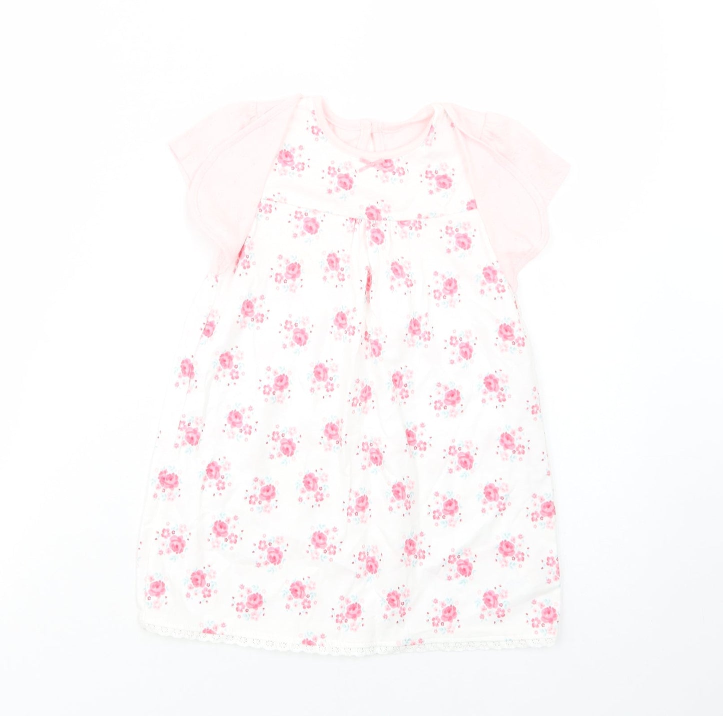 George Baby White Floral Cotton T-Shirt Dress  Size 18-24 Months  Crew Neck Button