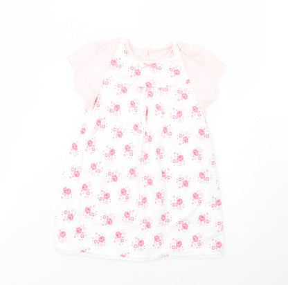 George Baby White Floral Cotton T-Shirt Dress  Size 18-24 Months  Crew Neck Button