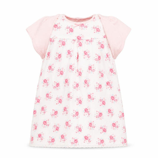 George Baby White Floral Cotton T-Shirt Dress  Size 18-24 Months  Crew Neck Button