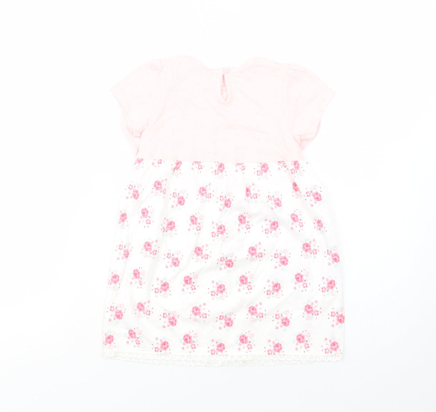 George Baby White Floral Cotton T-Shirt Dress  Size 18-24 Months  Crew Neck Button