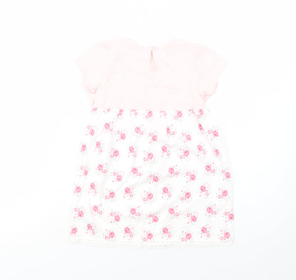 George Baby White Floral Cotton T-Shirt Dress  Size 18-24 Months  Crew Neck Button