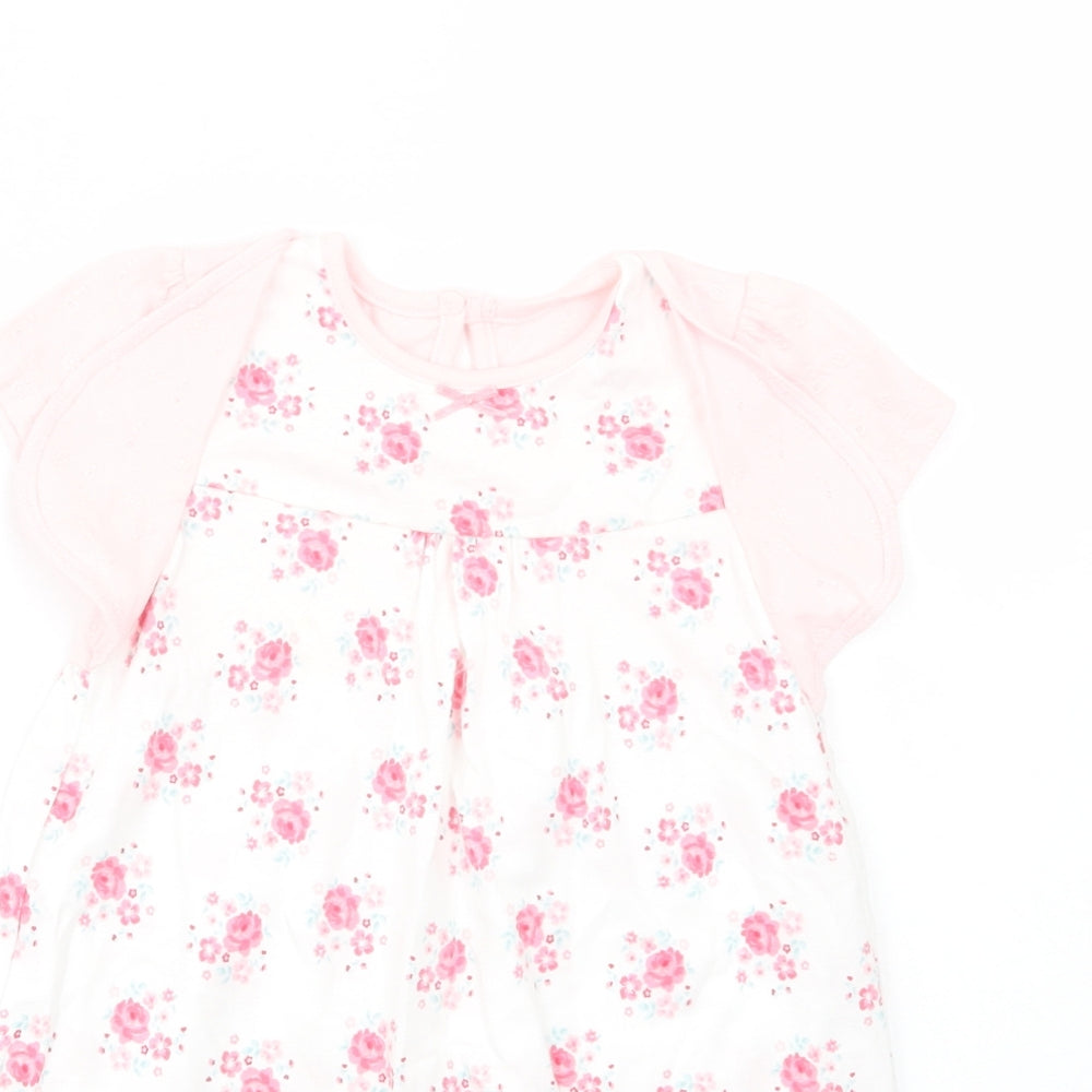 George Baby White Floral Cotton T-Shirt Dress  Size 18-24 Months  Crew Neck Button