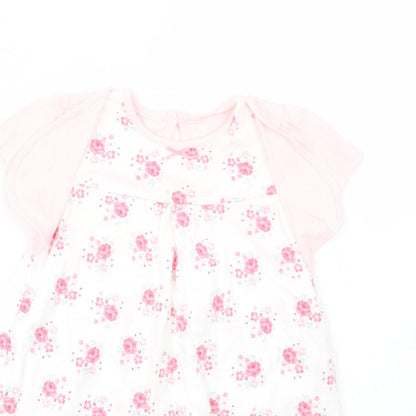 George Baby White Floral Cotton T-Shirt Dress  Size 18-24 Months  Crew Neck Button