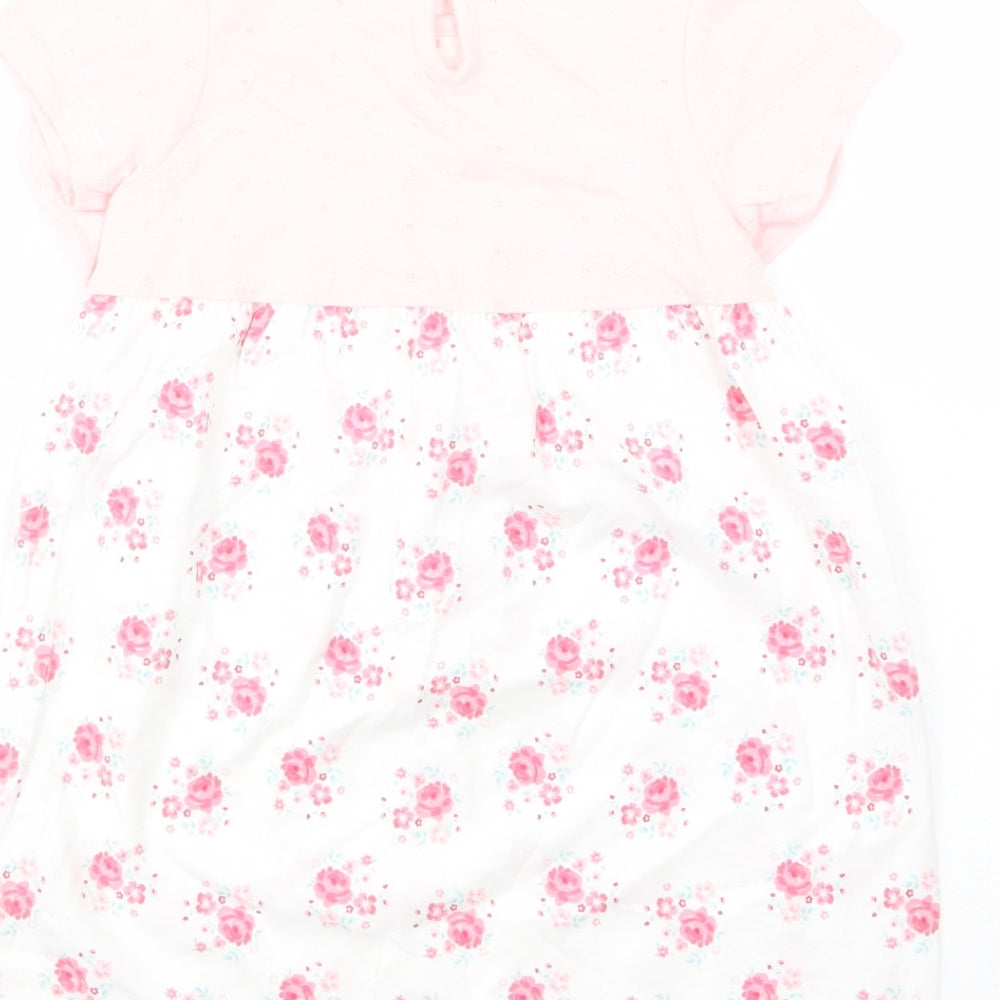 George Baby White Floral Cotton T-Shirt Dress  Size 18-24 Months  Crew Neck Button