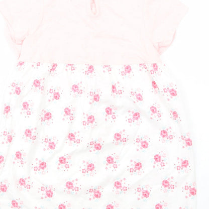 George Baby White Floral Cotton T-Shirt Dress  Size 18-24 Months  Crew Neck Button