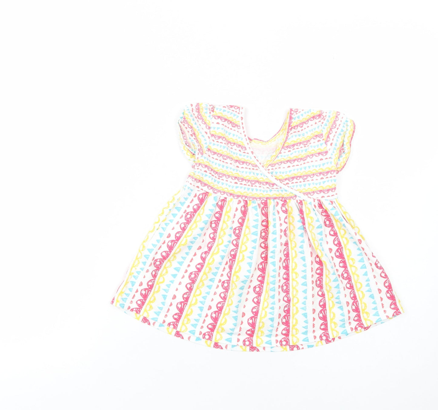 TU Baby White Geometric Cotton T-Shirt Dress  Size 18-24 Months  V-Neck Pullover