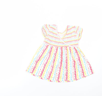TU Baby White Geometric Cotton T-Shirt Dress  Size 18-24 Months  V-Neck Pullover