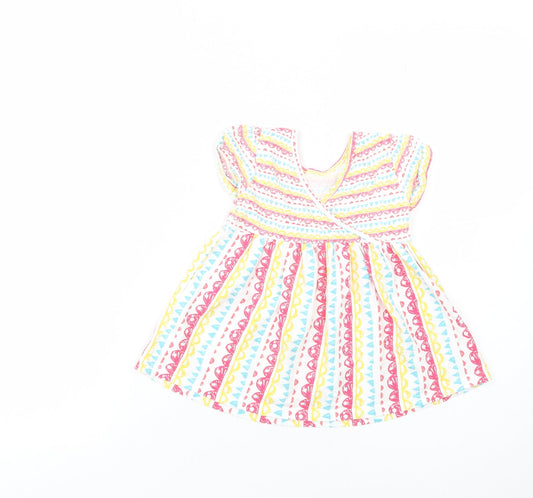 TU Baby White Geometric Cotton T-Shirt Dress  Size 18-24 Months  V-Neck Pullover