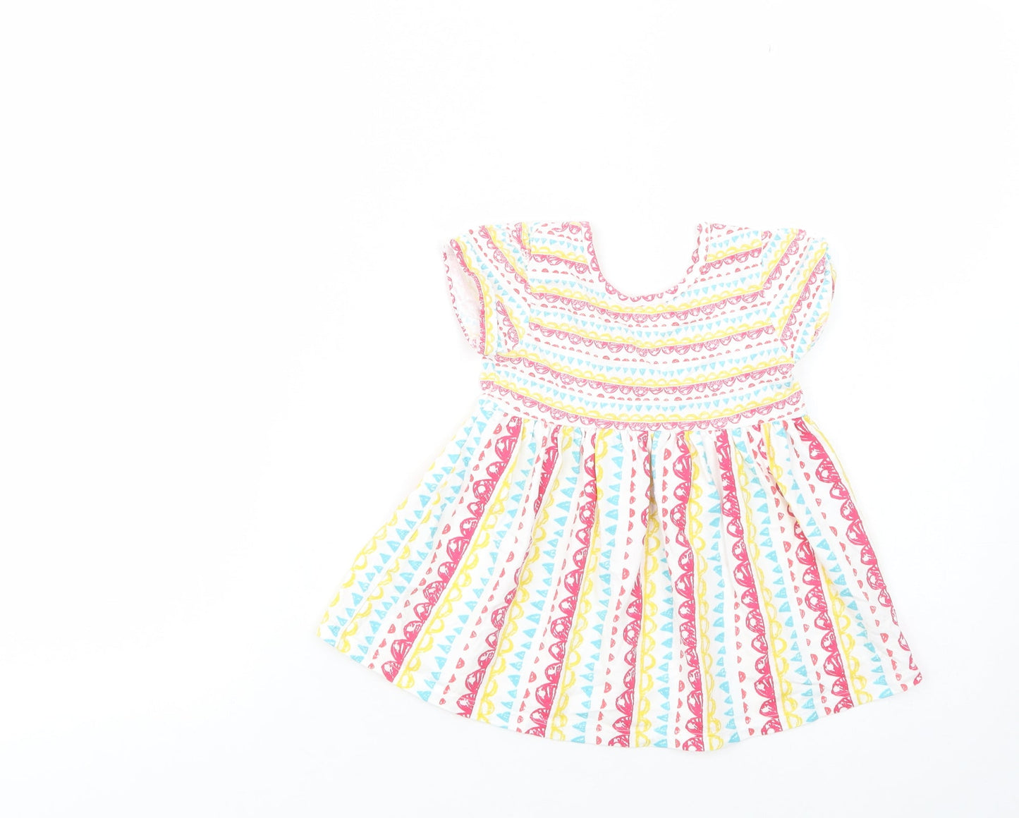 TU Baby White Geometric Cotton T-Shirt Dress  Size 18-24 Months  V-Neck Pullover