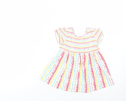 TU Baby White Geometric Cotton T-Shirt Dress  Size 18-24 Months  V-Neck Pullover