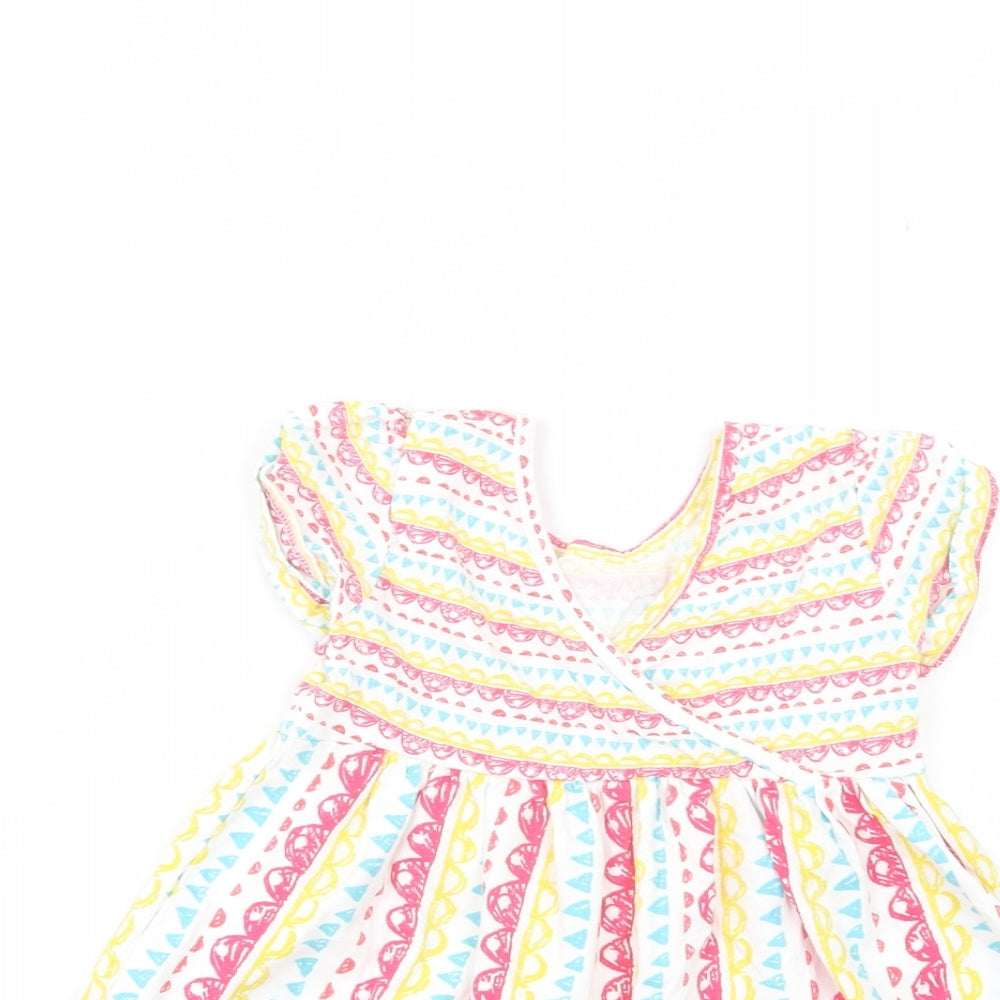 TU Baby White Geometric Cotton T-Shirt Dress  Size 18-24 Months  V-Neck Pullover