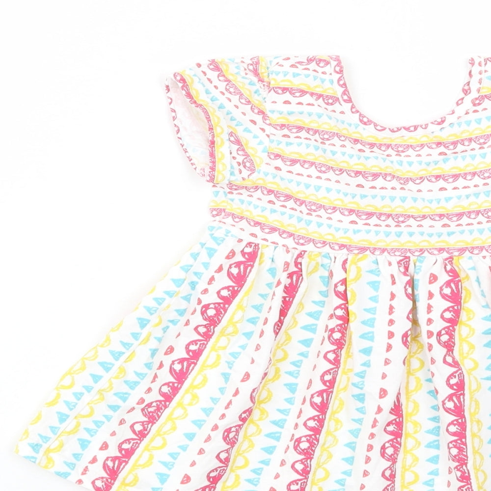 TU Baby White Geometric Cotton T-Shirt Dress  Size 18-24 Months  V-Neck Pullover