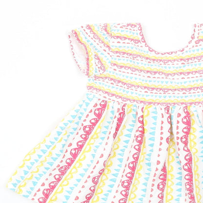 TU Baby White Geometric Cotton T-Shirt Dress  Size 18-24 Months  V-Neck Pullover
