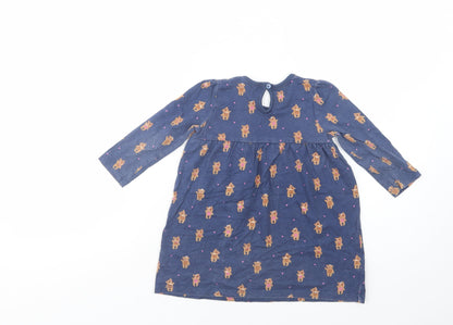 George Baby Blue Geometric Cotton A-Line  Size 12-18 Months  Crew Neck Button - Teddy Bear Print