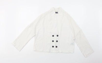 Primark Womens White  Polyester Basic Button-Up Size 8 Collared