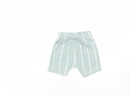 NEXT Baby Green Striped Cotton Cropped Trousers Size 6-9 Months  Drawstring