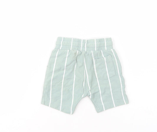 NEXT Baby Green Striped Cotton Cropped Trousers Size 6-9 Months  Drawstring