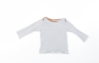 H&M Baby White Striped Cotton Basic T-Shirt Size 6-9 Months Boat Neck Pullover