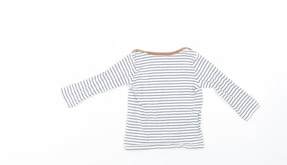H&M Baby White Striped Cotton Basic T-Shirt Size 6-9 Months Boat Neck Pullover