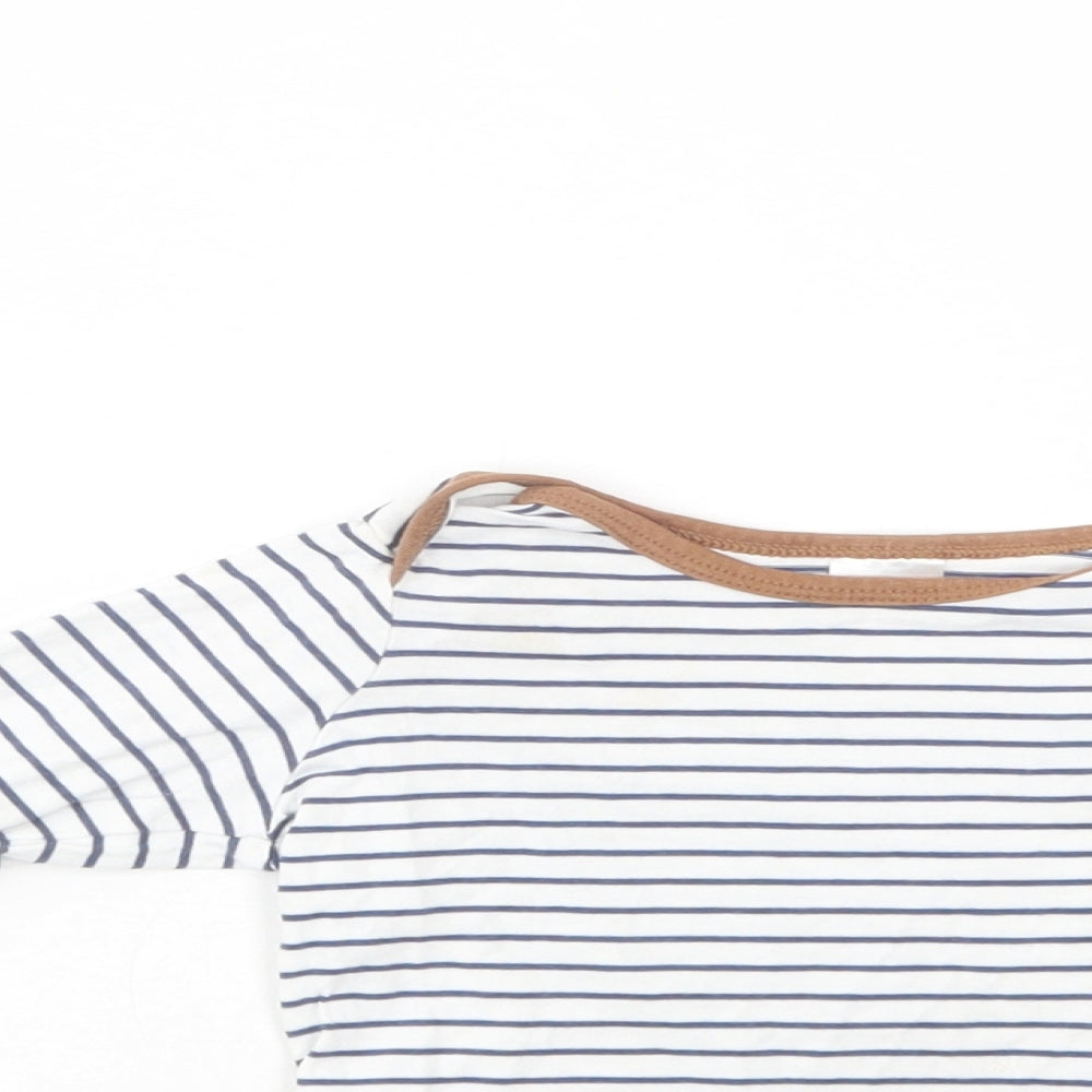 H&M Baby White Striped Cotton Basic T-Shirt Size 6-9 Months Boat Neck Pullover