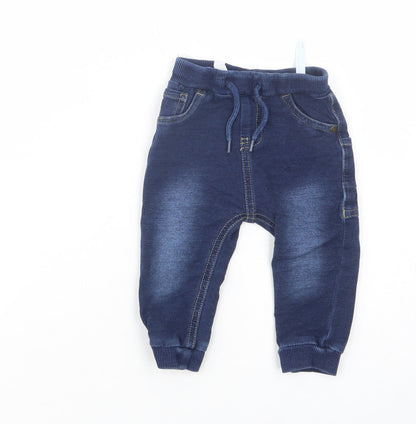 name it Baby Blue  Cotton Jogger Trousers Size 3-6 Months  Drawstring