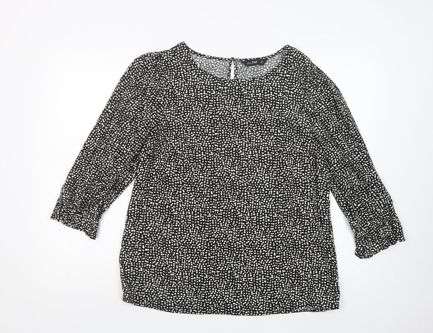 F&F Womens Black Animal Print Viscose Basic Blouse Size 12 Boat Neck