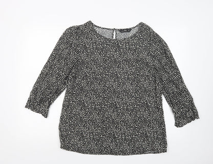 F&F Womens Black Animal Print Viscose Basic Blouse Size 12 Boat Neck