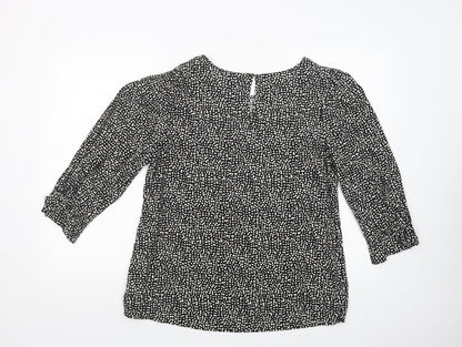 F&F Womens Black Animal Print Viscose Basic Blouse Size 12 Boat Neck