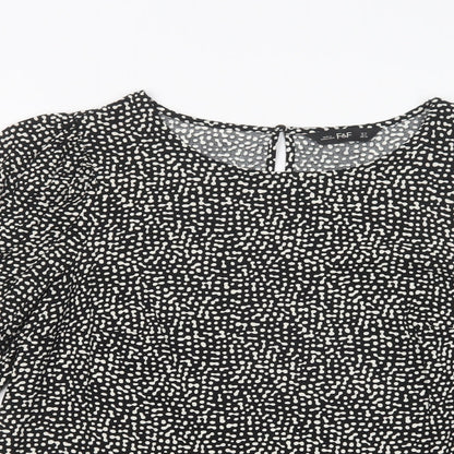 F&F Womens Black Animal Print Viscose Basic Blouse Size 12 Boat Neck