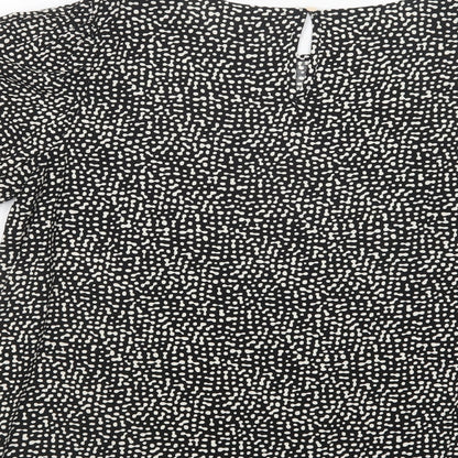 F&F Womens Black Animal Print Viscose Basic Blouse Size 12 Boat Neck