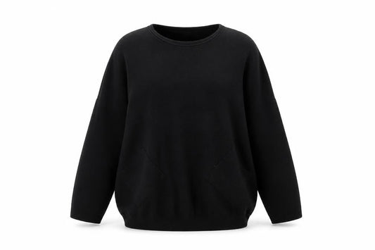Front view of Gerard women’s black crew neck viscose jumper, size XL