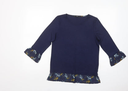 George Womens Blue Crew Neck Floral Polyester Pullover Jumper Size 8