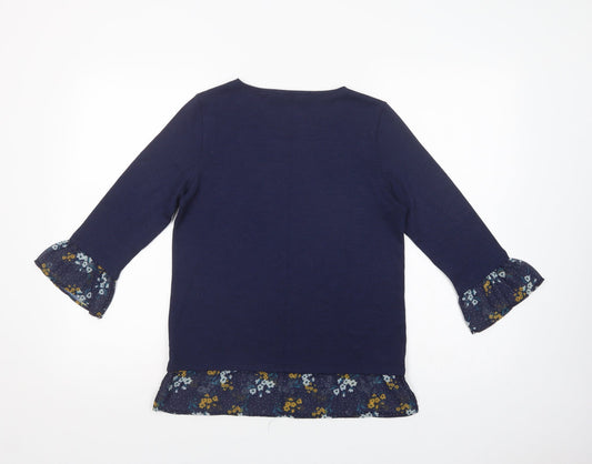 George Womens Blue Crew Neck Floral Polyester Pullover Jumper Size 8