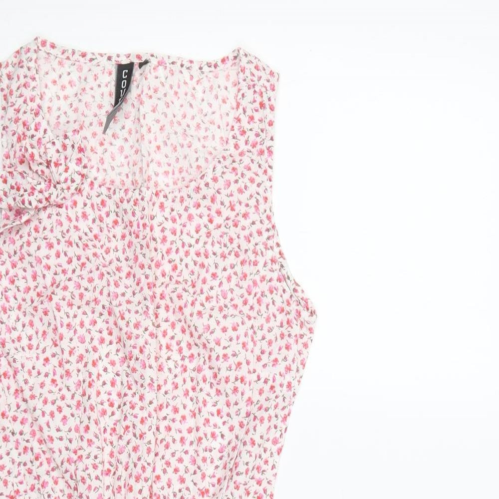Couture Womens White Floral Cotton Fit & Flare  Size 10  Scoop Neck Pullover