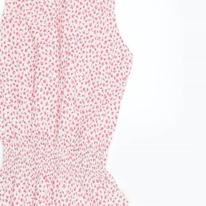 Couture Womens White Floral Cotton Fit & Flare  Size 10  Scoop Neck Pullover