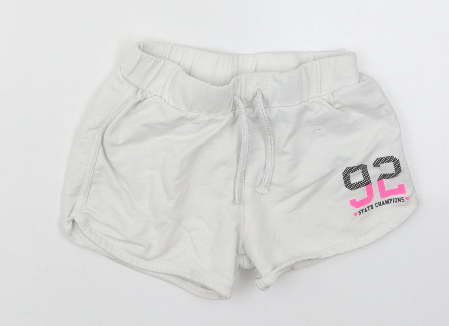 F&F Girls White  Cotton Sweat Shorts Size 8-9 Years  Regular Drawstring - 92 State Champions