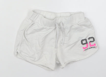 F&F Girls White  Cotton Sweat Shorts Size 8-9 Years  Regular Drawstring - 92 State Champions
