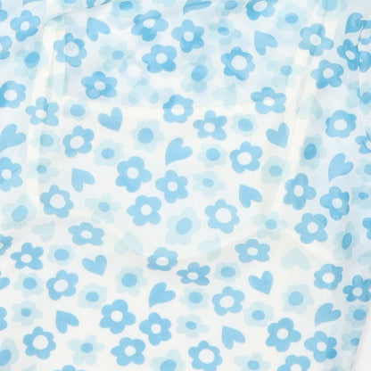 Brand and care label for Primark girls’ blue floral polyester basic t-shirt, size 8-9, years crew neck pullover