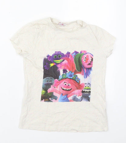 F&F Girls Beige  Cotton Basic T-Shirt Size 9-10 Years Crew Neck Pullover - Trolls