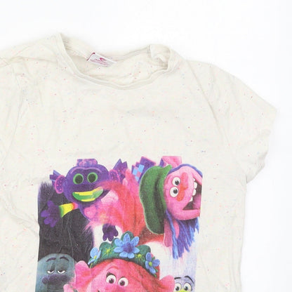 F&F Girls Beige  Cotton Basic T-Shirt Size 9-10 Years Crew Neck Pullover - Trolls