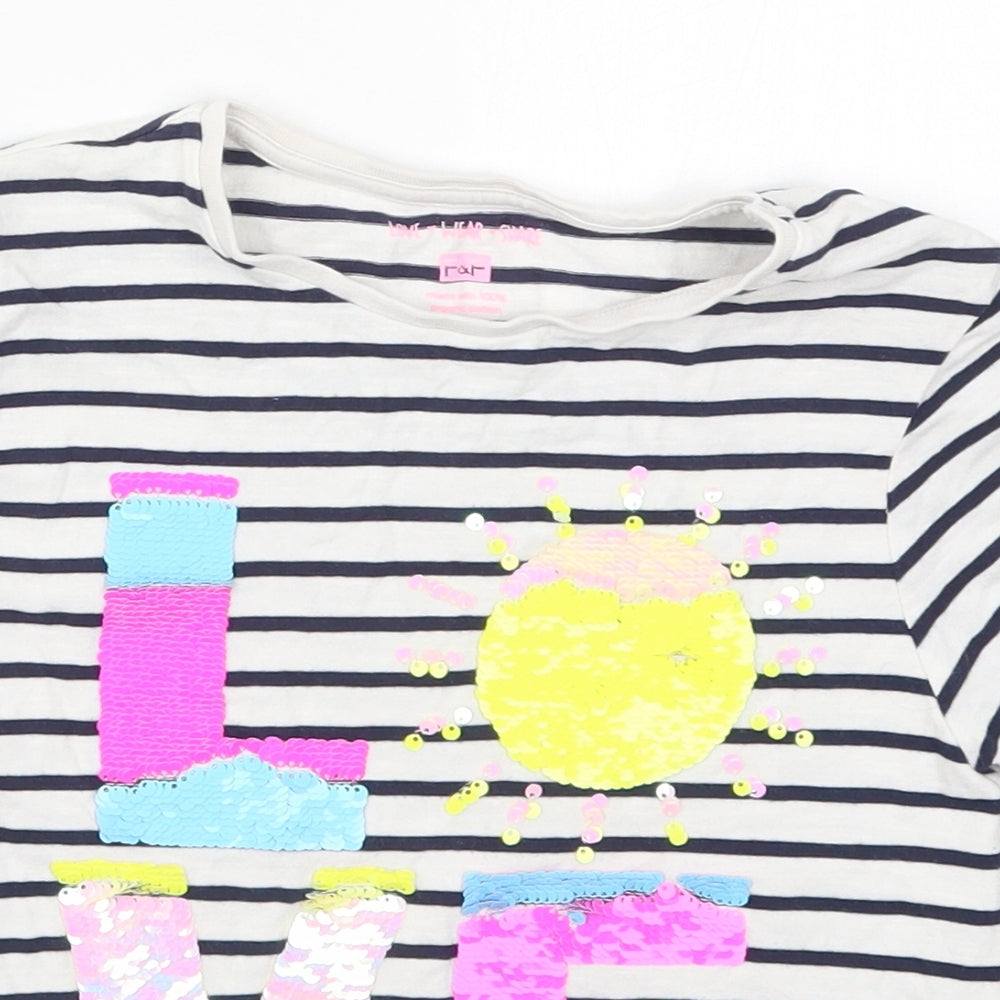 F&F Girls White Striped Cotton Cropped T-Shirt Size 9-10 Years Crew Neck Pullover - Love