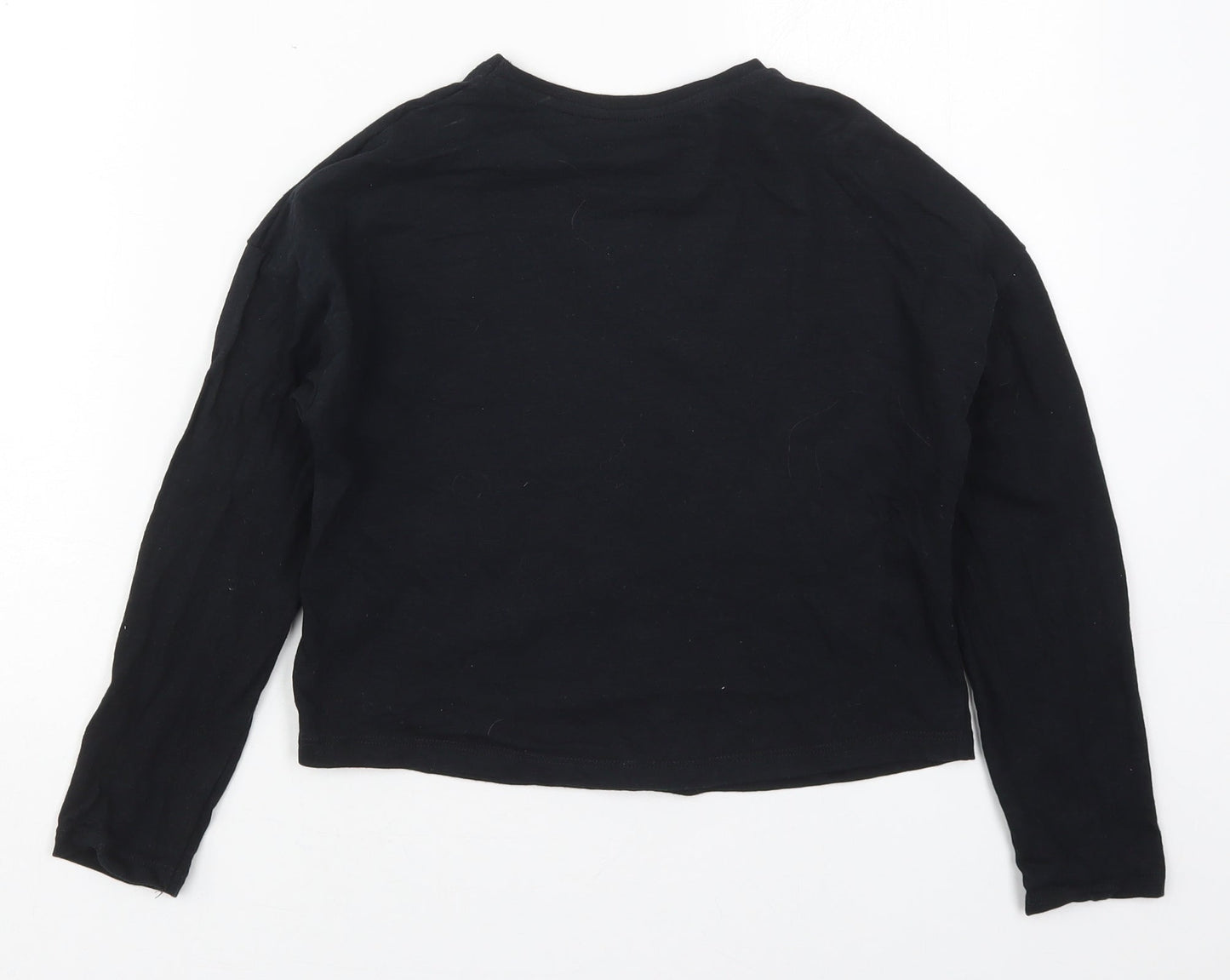 F&F Girls Black  Cotton Cropped T-Shirt Size 9-10 Years Crew Neck Pullover - I'd Rather Be With My Unicorn