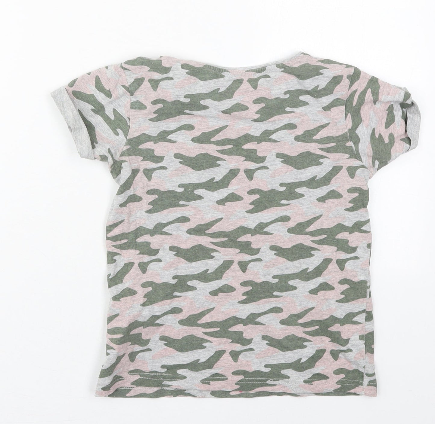 Primark Girls Green Camouflage Cotton Basic T-Shirt Size 8-9 Years Crew Neck Pullover - Be Kind