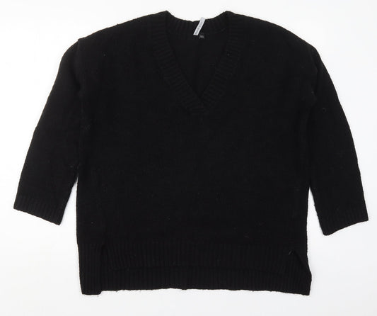 Capsule Womens Black V-Neck  Acrylic Pullover Jumper Size 12