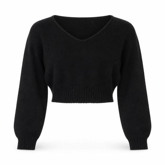 Front view of PRETTYLITTLETHING women’s black v-neck acrylic jumper, size S