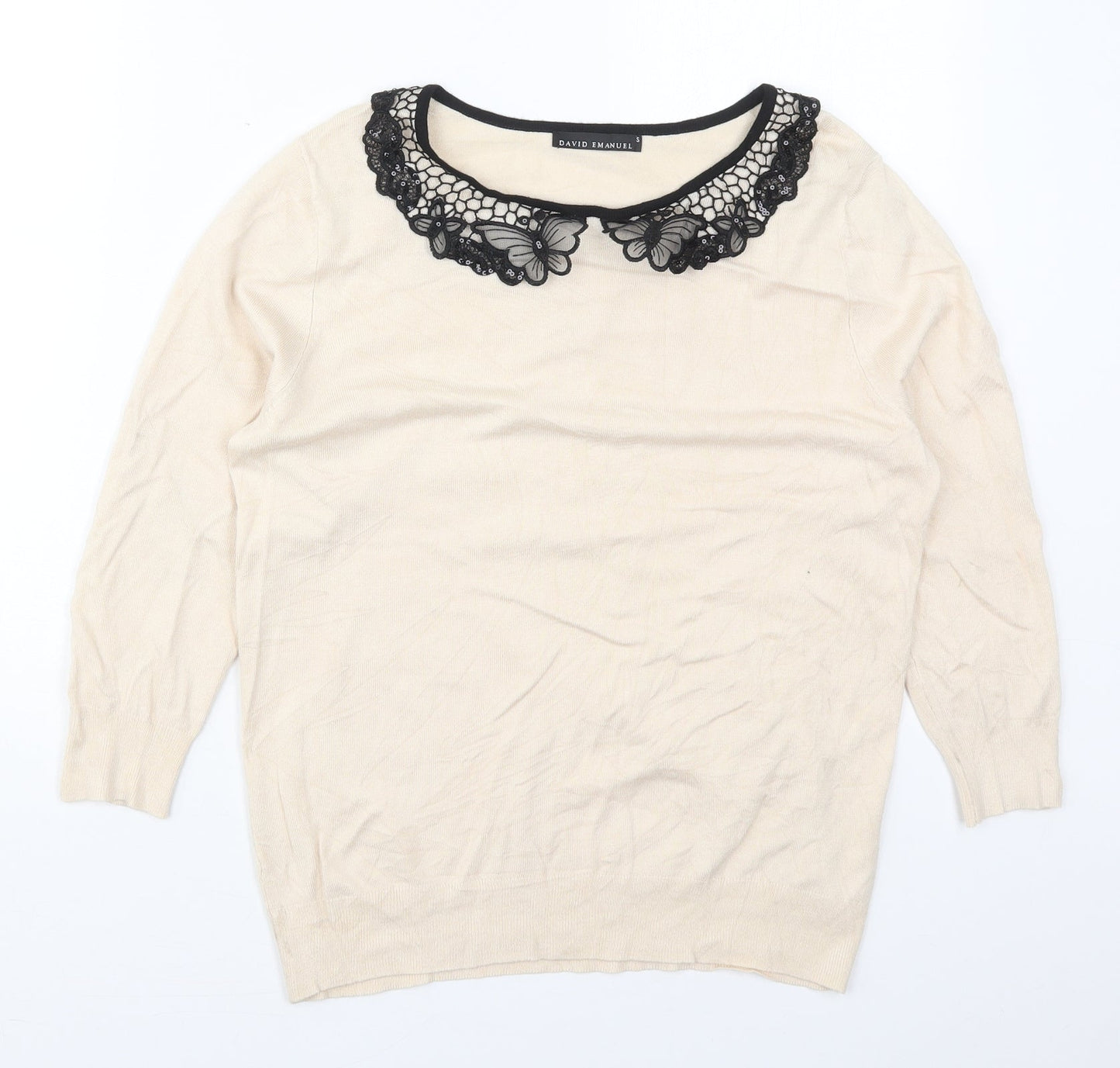 David Emanuel Womens Beige Collared  Viscose Pullover Jumper Size S