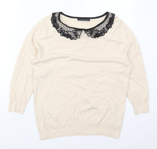 David Emanuel Womens Beige Collared  Viscose Pullover Jumper Size S
