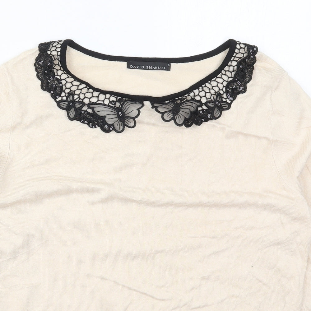 David Emanuel Womens Beige Collared  Viscose Pullover Jumper Size S