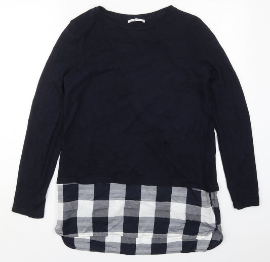TU Womens Blue Round Neck Check Polyester Pullover Jumper Size 10